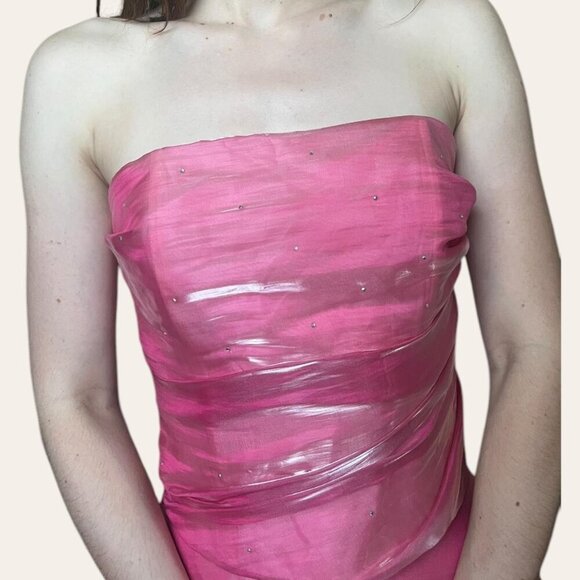 90s/y2k two piece vintage barbie pink shimmery chiffon prom dress - Fiesta XXS - Picture 4 of 8